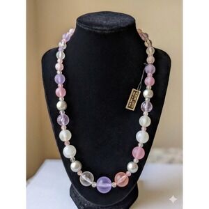 Vintage Necklace Genuine Lucite Pastel Frosted Chunky Statement Hong Kong Pink